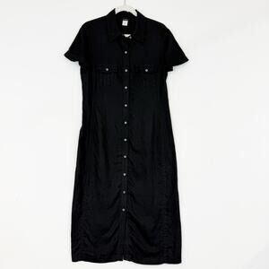 J. Crew Linen Shirt Dress Black Women's Small Medium Button Down Short Sleeve
